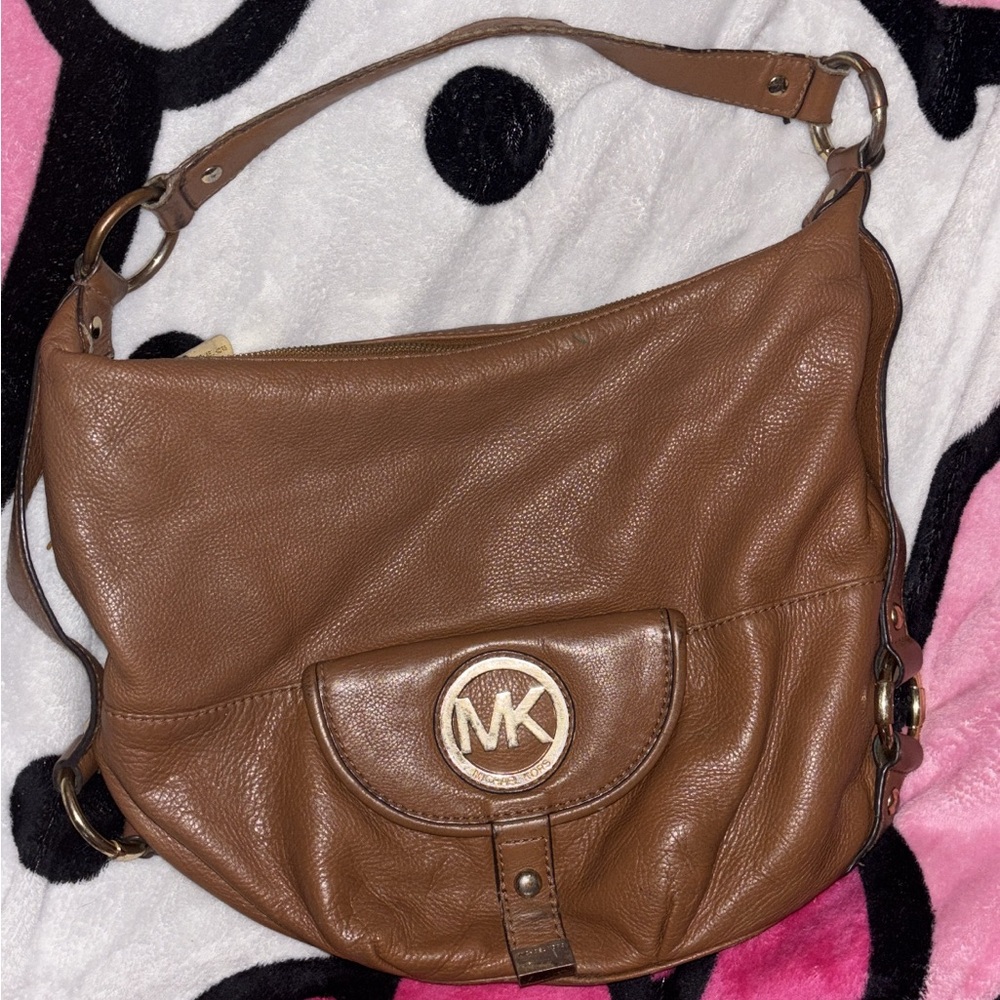 Michael Kors Brown Leather Hobo Bag with Gold Hardware